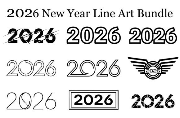 2026 New Year Line Art Bundle Graphics for Crafts