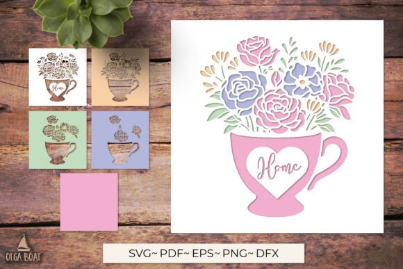 3D Floral Teacup Home SVG Layered Card Graphics and Crafts Review