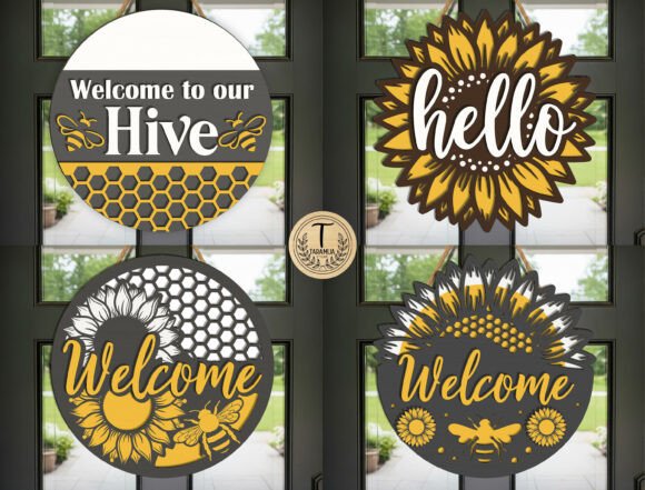 Bee Sunflower Door Sign SVG Bundle for Laser Cutting and Home Decor