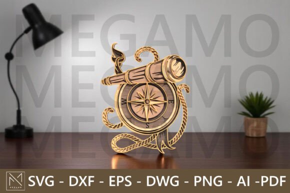 Compass and Spyglass SVG Layered for Laser Cutting and Wall Decor
