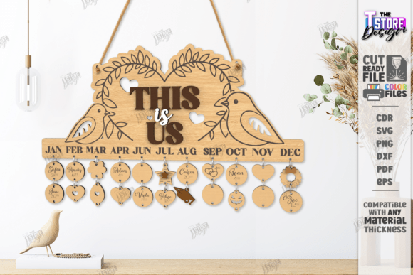 Family Birthdays Calendar Laser Cut CNC Wall Decor