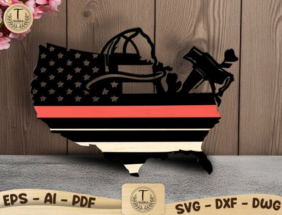 Firefighter USA Map Laser Cut File SVG