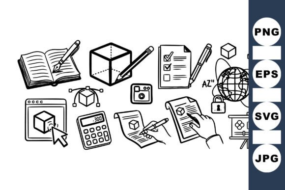 Hand Drawn Office Supplies Set Graphics and Crafts