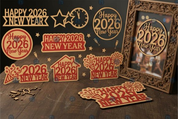 Happy 2026 New Year SVG Bundle for Laser Cutting and Celebrations