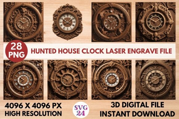 Hunted House Clock Laser Engrave File Graphics and Laser Engraving