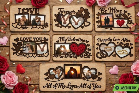 Laser Cut Valentine Photo Frame SVG Set for Laser Cutting and Valentine S Day Content
