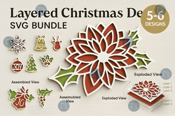 Layered Christmas Decor SVG Bundle for Laser Cutting & Winter Amp