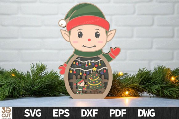 Layered Christmas Elf Decoration SVG for Laser Cutting and Winter Amp