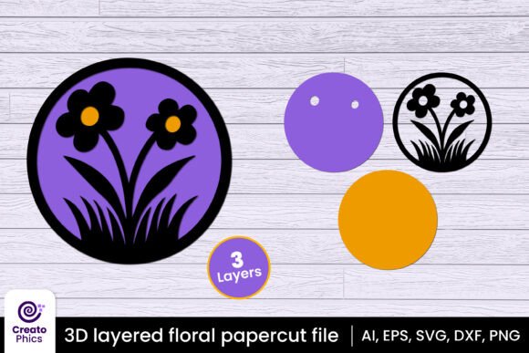 Layered Floral Papercut, Lasercut SVG for Graphics and Crafts