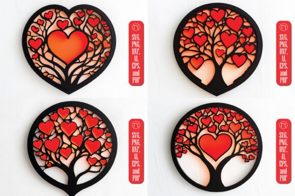 Multi-Layer Tree Hearts Wall Decor Set: Laser Cutting and Valentine S Day Branding