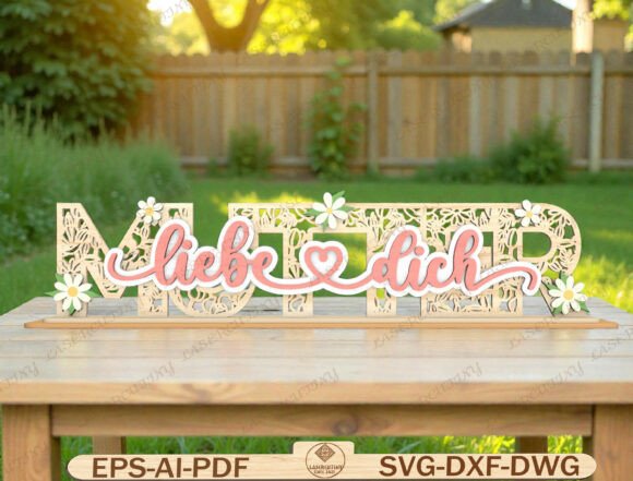 Mutter Liebe Dich Floral SVG Sign Graphics for Graphic Templates