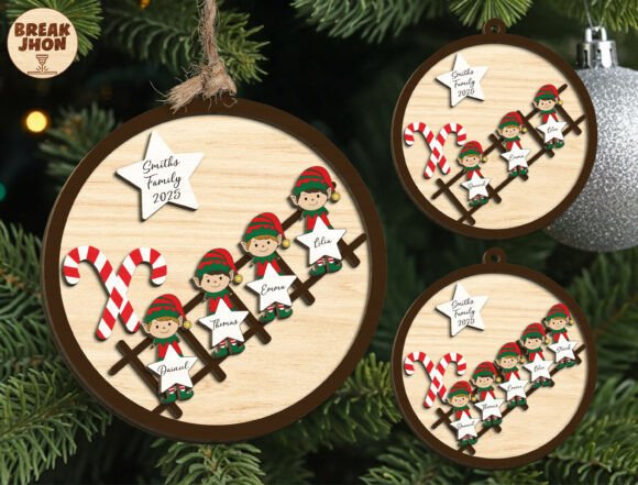 Personalized Elf Family Ornament Svg: Laser Cutting and Winter Amp