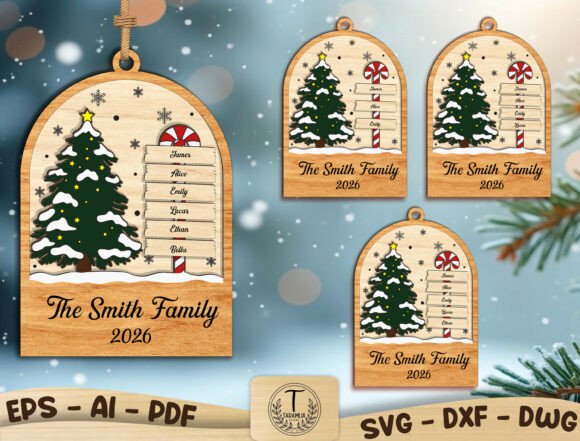 Personalized Family Christmas Ornament Laser Cutting Winter Amp