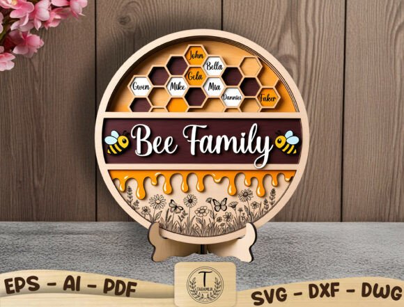 Personalized Honeycomb Family Sign SVG for Laser Cutting Home Decor