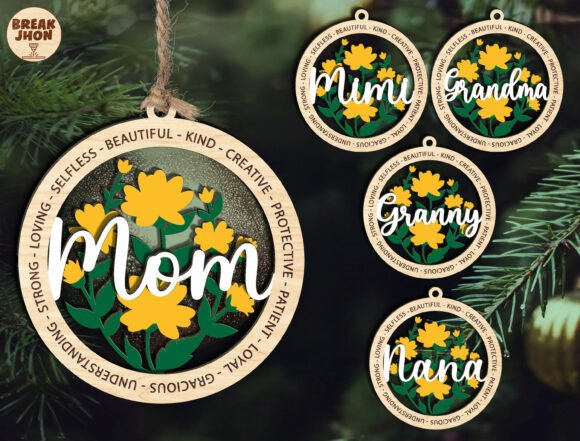 Personalized Mom Ornament Laser Cut SVG