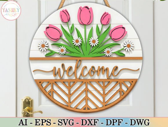 Spring Welcome Door Hanger SVG Laser Cutting Spring Amp