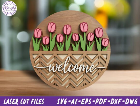 Tulip Welcome Sign SVG Laser Cut File for Home Decor and Web Design