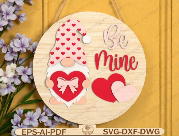 Valentine Gnome Door Hanger Laser Cut Graphics