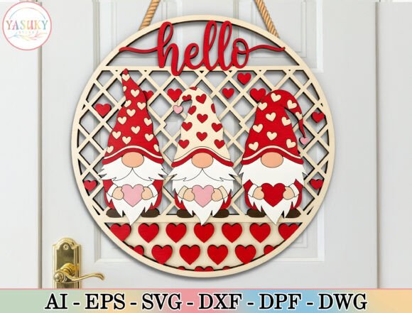 Valentine Gnomes Trio Round Sign SVG for Laser Cutting and Valentine S Day