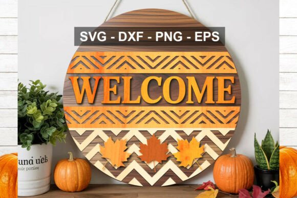 Welcome Round Door Sign SVG for Laser Cutting and Wall Decor